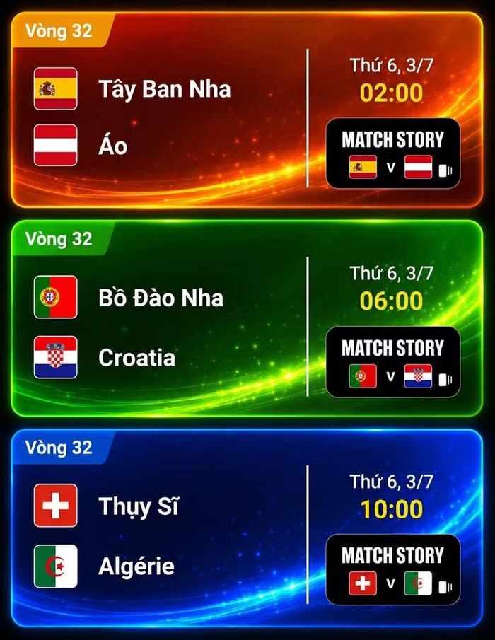 Lịch thi đấu World Cup 2026 ngày 3/7.
