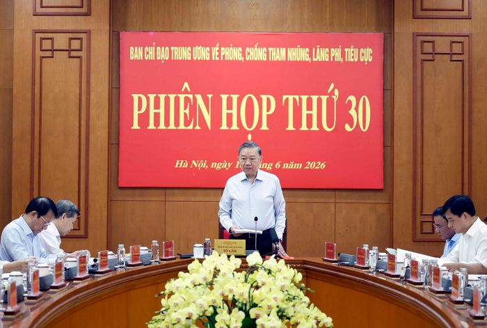 Tổng Bí thư, Chủ tịch nước Tô Lâm, Trưởng Ban chỉ đạo Trung ương về phòng, chống tham nhũng, lãng phí, tiêu cực chủ trì phiên họp thứ 30 của Ban chỉ đạo hôm 18/6. Ảnh: TTXVN