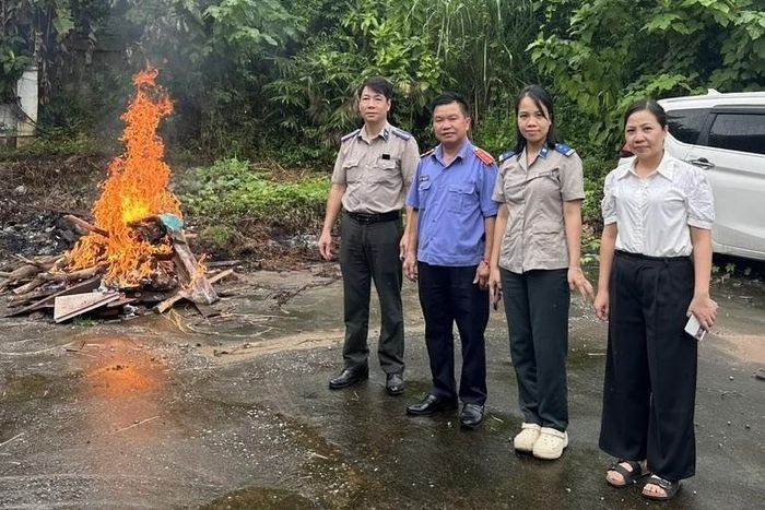  Kiểm sát viên Phòng 8, VKSND tỉnh Lào Cai với cán bộ Chi cục Thi hành án dân sự tại buổi tiêu hủy.