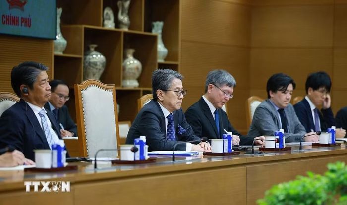 Ông Maeda Tadashi, Chủ tịch Ngân hàng hợp tác quốc tế Nhật Bản (JBIC) phát biểu. (Ảnh: Dương Giang/TTXVN)