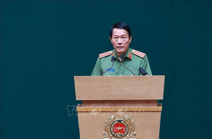 Đại tướng Lương Tam Quang, Bộ trưởng Bộ Công an phát biểu khai mạc Hội nghị sơ kết công tác Công an 6 tháng đầu năm 2026. Ảnh: Dương Giang/TTXVN