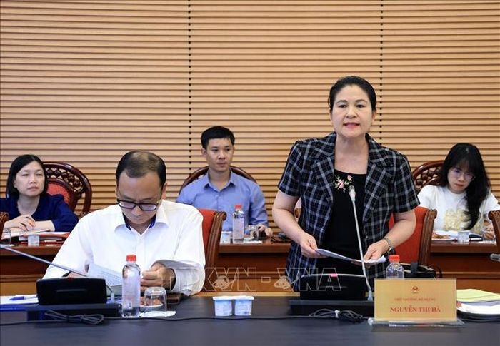 Thứ trưởng Bộ Nội vụ Nguyễn Thị Hà trình bày tóm tắt Tờ trình của Chính phủ về dự án. Ảnh: Tuấn Anh/TTXVN