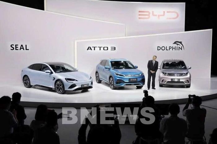 Các sản phẩm xe điện Trung Quốc BYD. Ảnh: Văn Xuyên/BNEWS/TTXVN