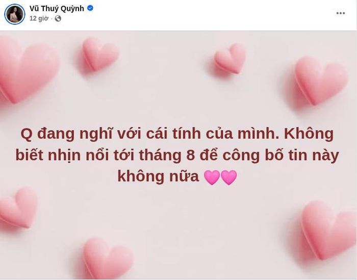 Bài đăng mới nhất của Á Hậu Vũ Thúy Quỳnh trên MXH. Ảnh: FBNV