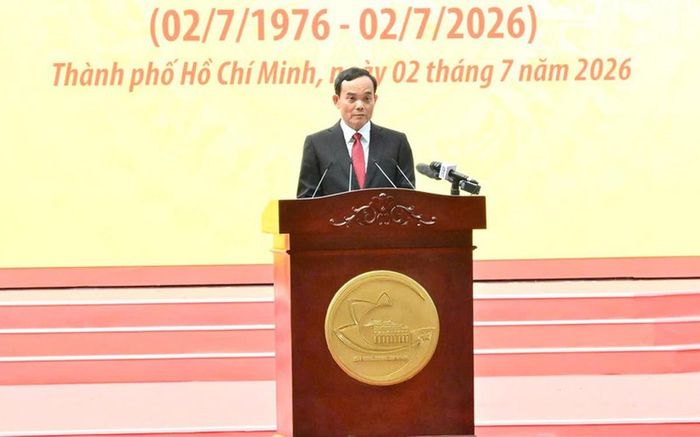 Bí thư Thành ủy TPHCM Trần Lưu Quang trình bày diễn văn kỷ niệm tại buổi lễ - Ảnh: VGP/Vũ Phong