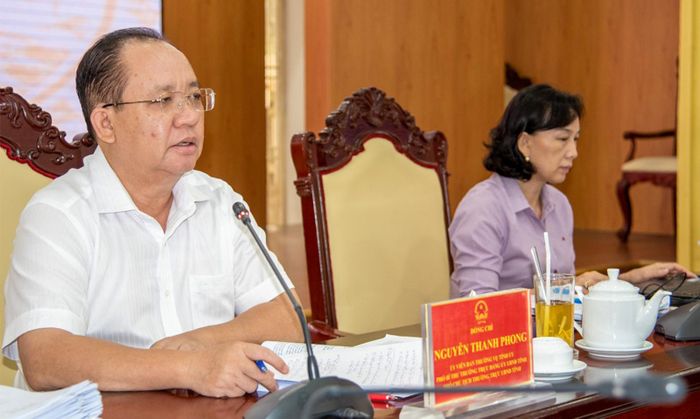 Phó Chủ tịch Thường trực UBND tỉnh An Giang Nguyễn Thanh Phong phát biểu chỉ đạo tại cuộc họp.