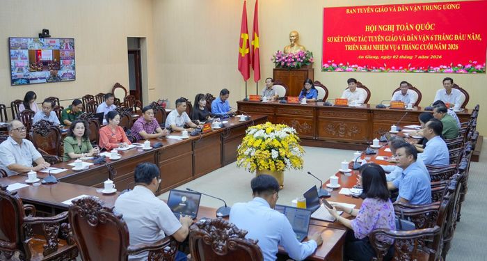 Quang cảnh hội nghị tại điểm cầu Tỉnh ủy An Giang.