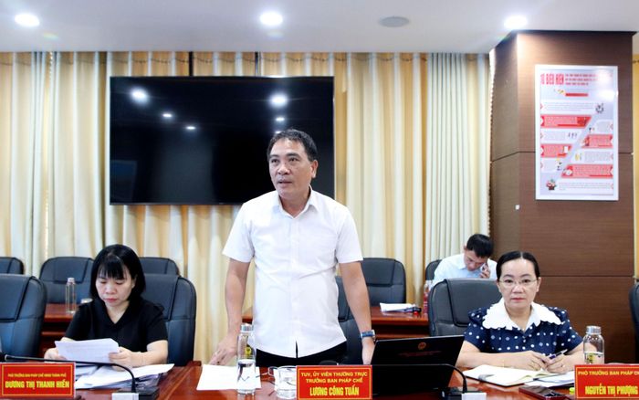 Trưởng ban Pháp chế HĐND thành phố Lương Công Tuấn phát biểu tại buổi giám sát. Ảnh: TRỌNG HUY