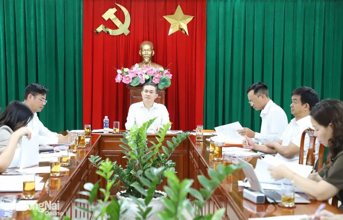 Ủy viên Ban Thường vụ Thành ủy, Phó Chủ tịch UBND thành phố Đồng Nai Lê Trường Sơn chủ trì buổi làm việc. Ảnh: My Ny