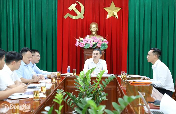 Ủy viên Ban Thường vụ Thành ủy, Phó Chủ tịch UBND thành phố Đồng Nai Lê Trường Sơn chủ trì buổi làm việc. Ảnh: My Ny