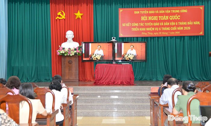 Quang cảnh tại điểm cầu tỉnh Đồng Tháp. 