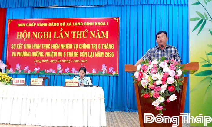 Đồng chí Võ Ngọc Tân phát biểu tại hội nghị.