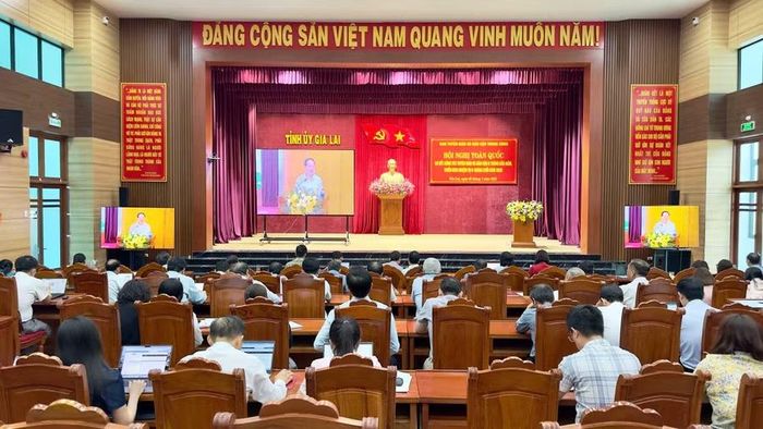 Quang cảnh hội nghị tại điểm cầu tỉnh Gia Lai. Ảnh: Đức Hải 