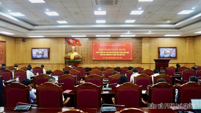 Quang cảnh hội nghị tại điểm cầu tỉnh Lai Châu.