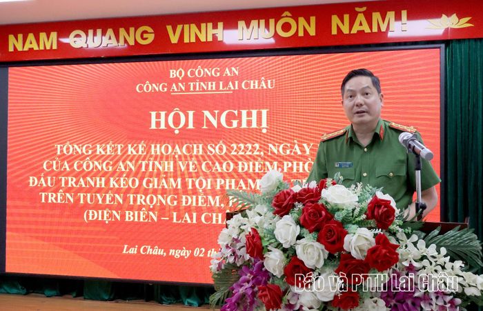 Đại tá Phạm Hải Đăng - Phó Giám đốc, Thủ trưởng Cơ quan Cảnh sát điều tra Công an tỉnh phát biểu kết luận hội nghị.