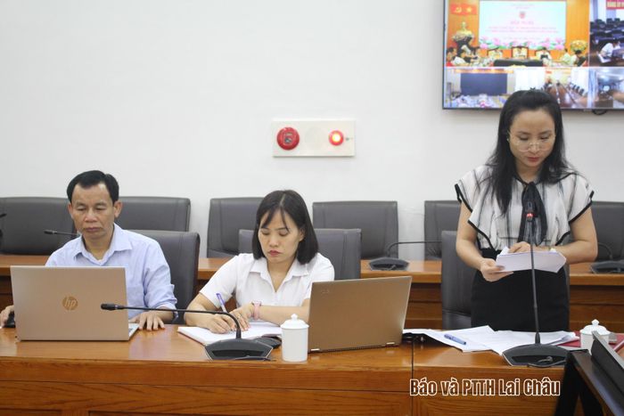 Đại biểu phát biểu tham luận tại điểm cầu tỉnh.