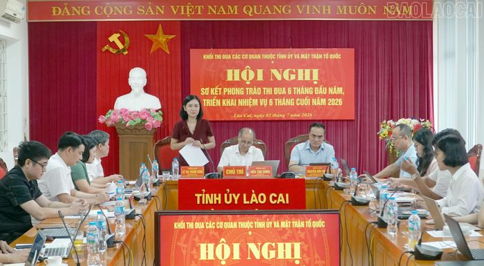 Đồng chí Lê Thị Thanh Bình - Ủy viên Ban Chấp hành Đảng bộ tỉnh, Phó Bí thư Đảng ủy Các cơ quan Đảng tỉnh phát biểu tại hội nghị.
