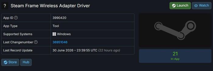 Trình điều khiển bộ chuyển đổi không dây Steam Frame xuất hiện trên SteamDB.