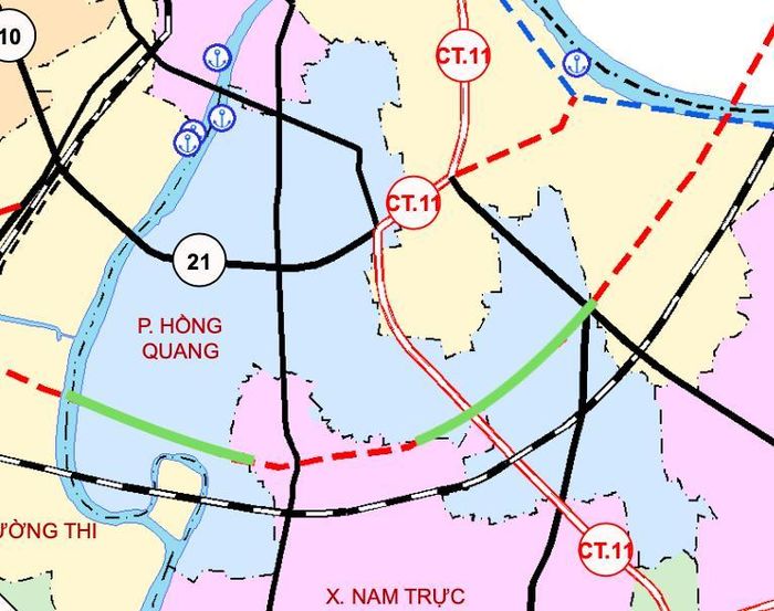 Tuyến đường sẽ mở ở trong phạm vi phường Hồng Quang trong tương lai theo sơ đồ phương hướng phát triển kết cấu hạ tầng kỹ thuật tỉnh Ninh Bình thời kỳ 2021 - 2030, tầm nhìn đến năm 2050.
