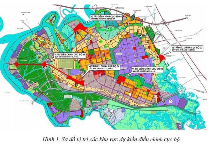Các khu đất nông nghiệp được điều chỉnh sang chức năng đất đô thị và giao thông.