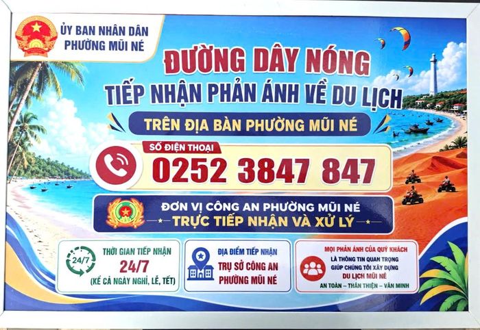 UBND phường Mũi Né công khai đường dây nóng tiếp nhận phản ánh về du lịch trên địa bàn