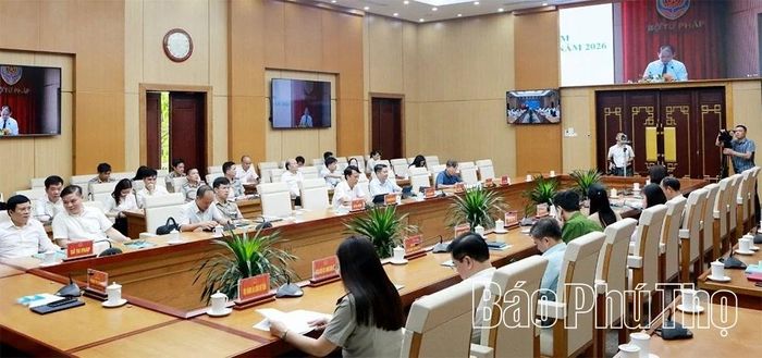 Quang cảnh hội nghị tại điểm cầu tỉnh Phú Thọ.