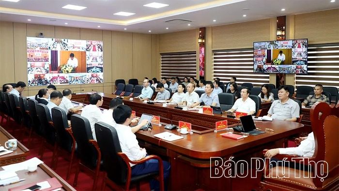 Quang cảnh hội nghị tại điểm cầu tỉnh Phú Thọ.
