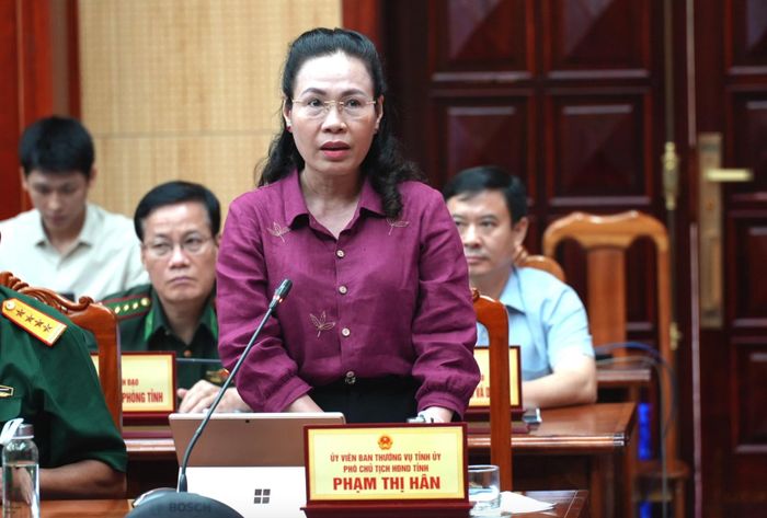 Đồng chí Phạm Thị Hân, Phó Chủ tịch Thường trực HĐND tỉnh phát biểu tại phiên họp - Ảnh: T.Đ