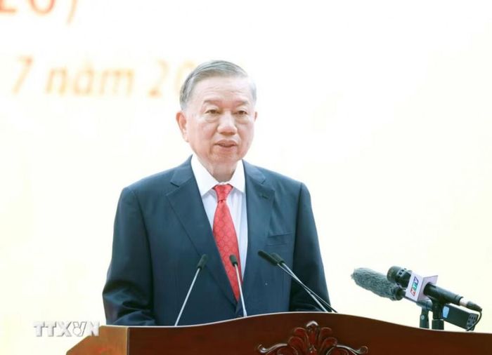 Tổng Bí thư, Chủ tịch nước Tô Lâm phát biểu tại Lễ kỷ niệm. (Ảnh: TTXVN)