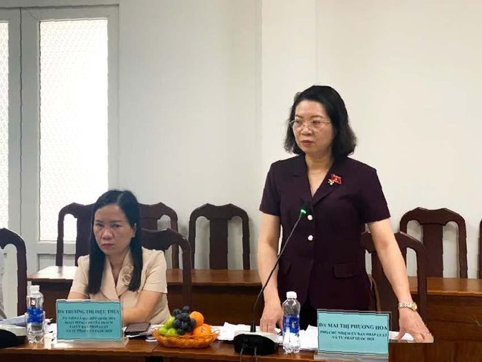Bà Mai Thị Phương Hoa, Phó Chủ nhiệm Ủy ban Pháp luật và Tư pháp phát biểu tại buổi làm việc. Ảnh: Đình Thương