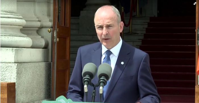 Thủ tướng Ireland Micheal Martin phát biểu tại lễ tiếp nhận chức Chủ tịch luân phiên EU ngày 1-7. Ảnh chụp màn hình