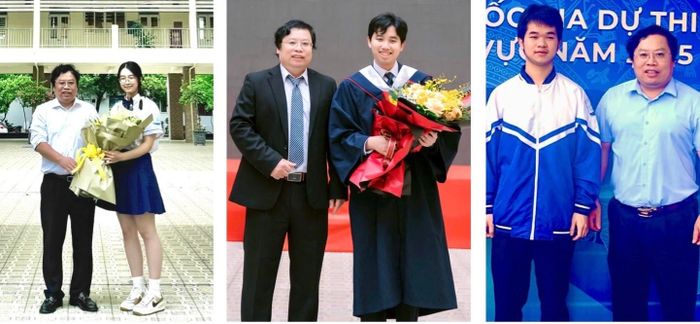 Thầy Trương Trọng Khánh cùng các học sinh xuất sắc lớp 12 toán 1: Hương Giang - Nhật Nam và Gia Khải. Ảnh: ND