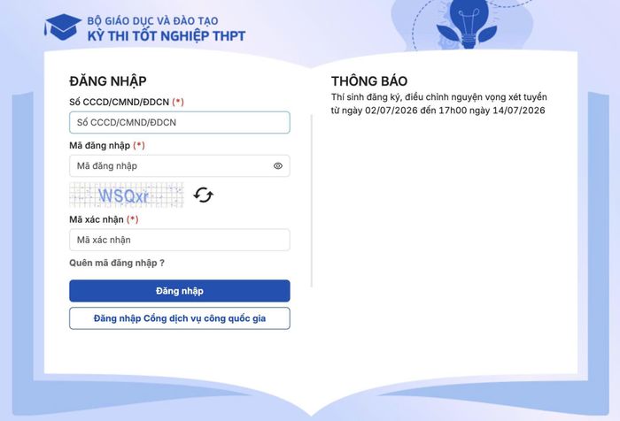 Thí sinh đăng nhập hệ thống hỗ trợ tuyển sinh của Bộ Giáo dục và Đào tạo, sau đó thực hiện đủ các bước đăng ký nguyện vọng.