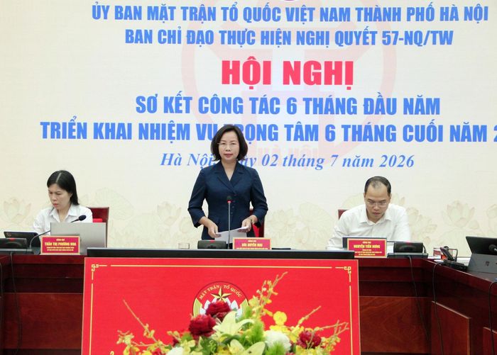 Chủ tịch Ủy ban MTTQ Việt Nam thành phố Hà Nội Bùi Huyền Mai phát biểu kết luận. Ảnh: Lê Phương