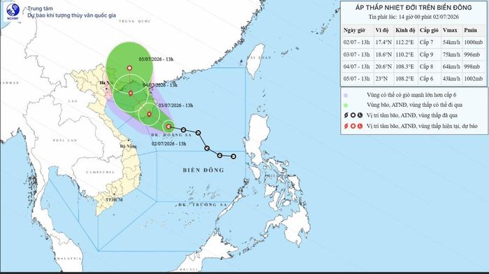 Hướng di chuyển của áp thấp nhiệt đới có thể mạnh thành bão. Nguồn: Nchmf