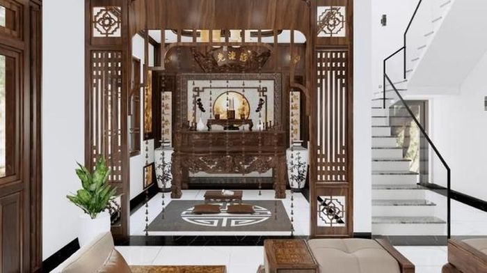 Theo phong thủy, nếu đặt bàn thờ đối diện với cửa chính, khi vừa đi từ ngoài vào đã nhìn thấy bàn thờ, bài vị tổ tiên.
