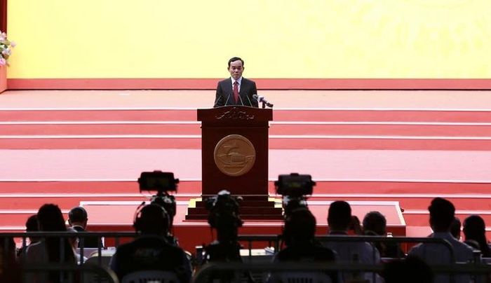 Ủy viên Bộ Chính trị, Bí thư Thành ủy TPHCM Trần Lưu Quang phát biểu. Ảnh: L.T.