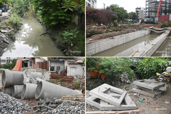 Cấu kiện bê tông, vật liệu xây dựng được tập kết phục vụ thi công dự án.