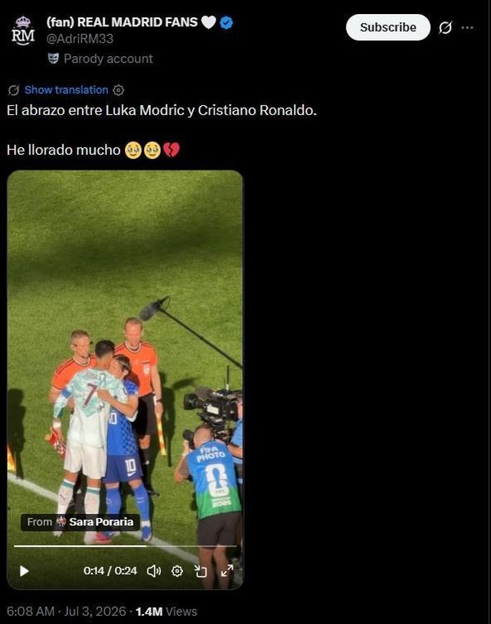 Ronaldo và Modric ôm nhau khi làm thủ tục trước trận.