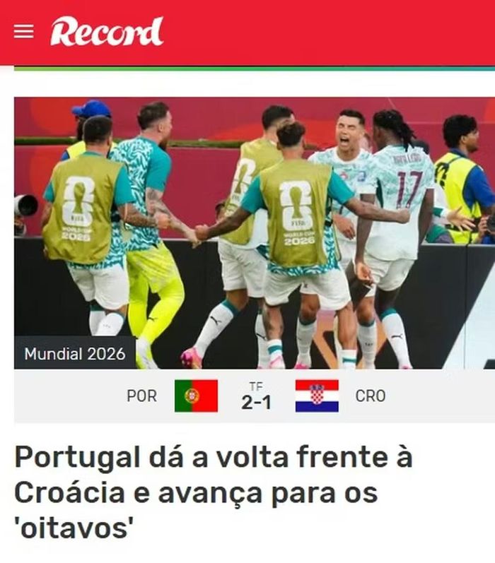  Một tờ báo khác của Bồ Đào Nha là Record thì nhấn mạnh cuộc lội ngược dòng của "Selecao châu Âu" sau khi bị Croatia dẫn trước. 
