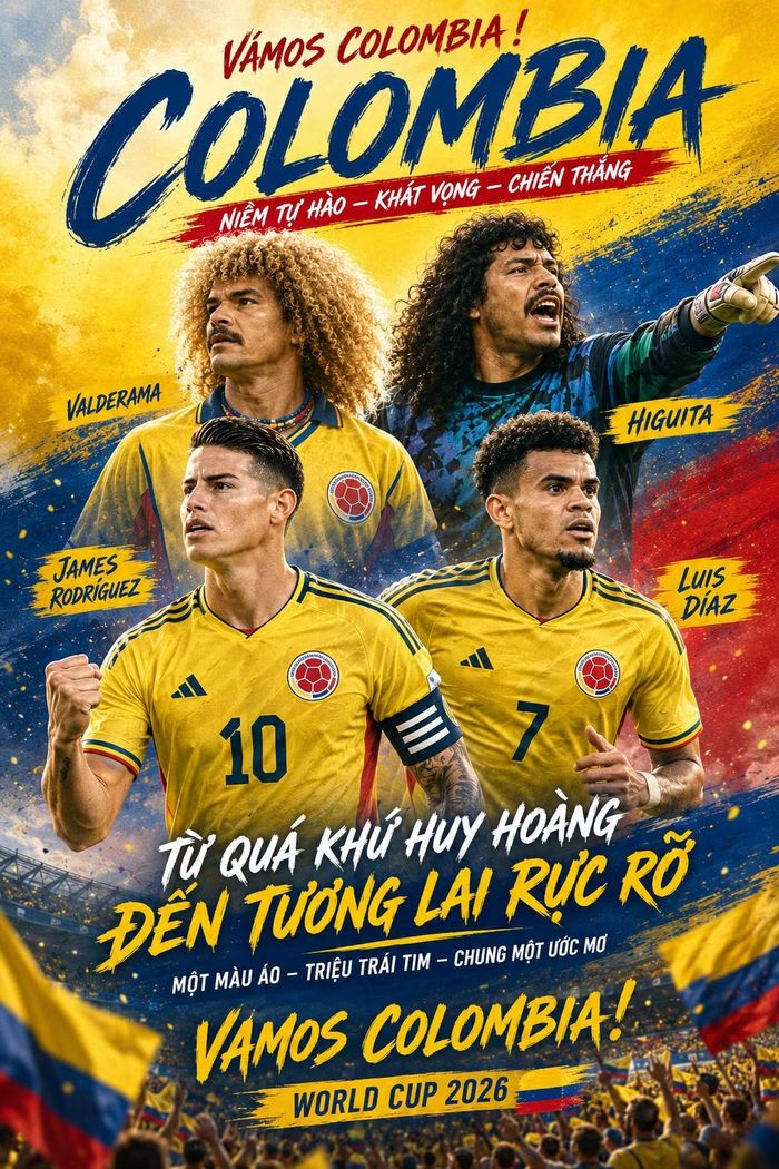 Từ sau thế hệ của Valderama, Higuita, bóng đá Colombia lại sản sinh ra nhiều cầu thủ giỏi như Jamez Rodriguez hay Luis Diaz (Đồ họa có sử dụng AI).