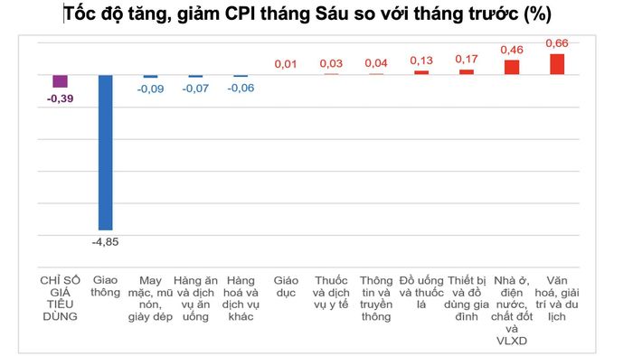  Nhóm chỉ số tác động tới chỉ số CPI tháng 6. Ảnh: GSO