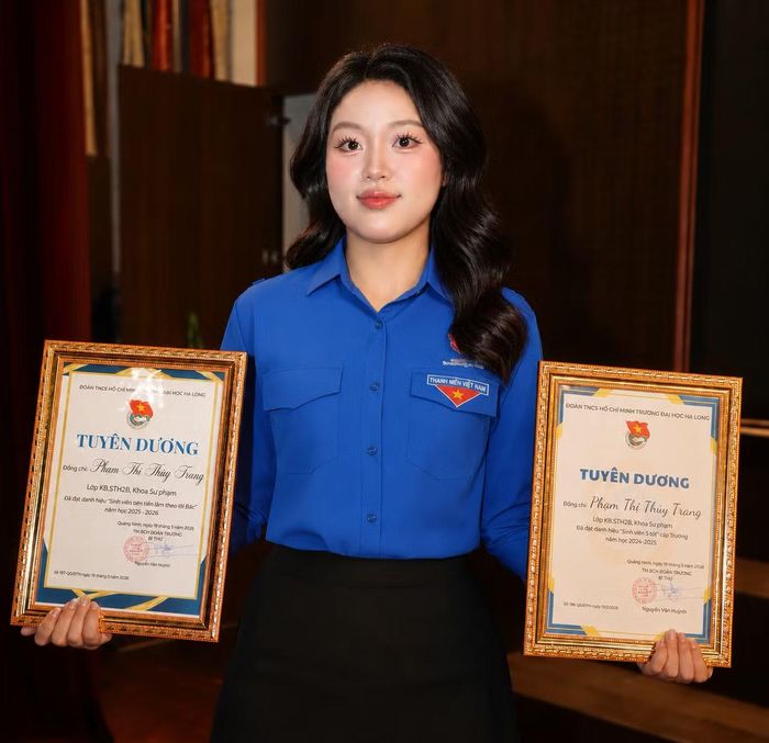 Thúy Trang được tuyên dương danh hiệu "Thanh niên tiên tiến làm theo lời Bác", 2025 - 2026 và "Sinh viên 5 tốt" cấp Trường, 2024 - 2025.