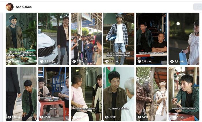 Fanpage của Anh Gàkon nổi bật với hàng loạt clip triệu view