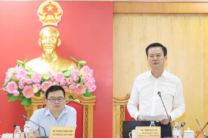 Phó Chủ tịch Thường trực UBND tỉnh Trần Báu Hà phát biểu tại buổi làm việc.
