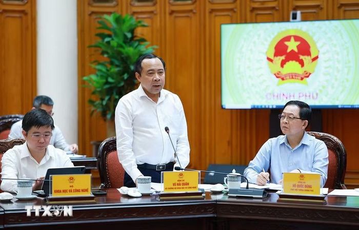 Bộ trưởng Bộ Khoa học và Công nghệ Vũ Hải Quân phát biểu. (Ảnh: Dương Giang/TTXVN)
