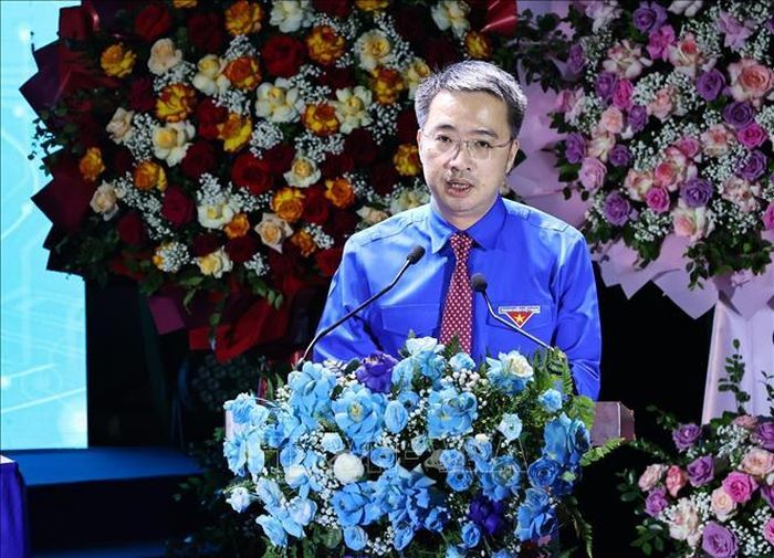 Đồng chí Nguyễn Tường Lâm, Bí thư Trung ương Đoàn, Chủ tịch Trung ương Hội Liên hiệp Thanh niên Việt Nam phát biểu. Ảnh: Minh Đức/TTXVN