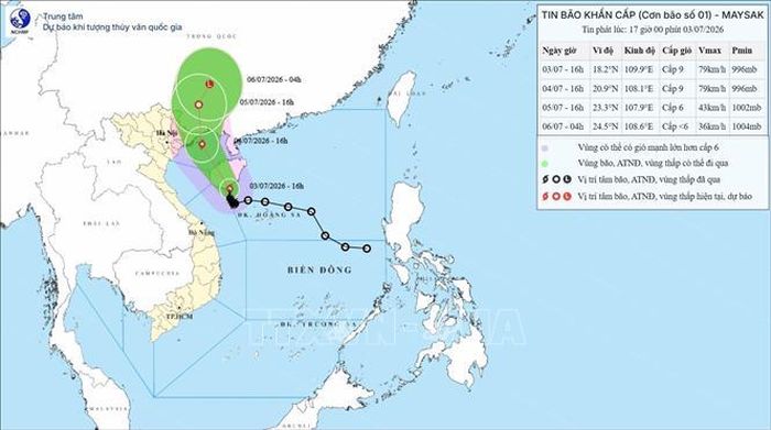 Hướng di chuyển của bão số 1. Ảnh: TTXVN phát