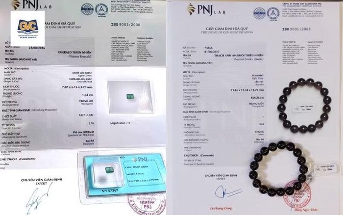 Giấy kiểm định đá quý, trang sức của PNJ-LAB.