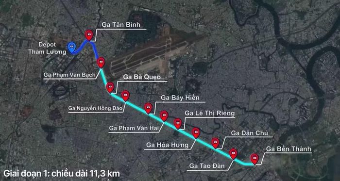 Tuyến Metro số 2 Bến Thành - Tham Lương có chiều dài khoảng 11,3km, gồm các ga từ Bến Thành đến depot Tham Lương. Ảnh: MAUR.